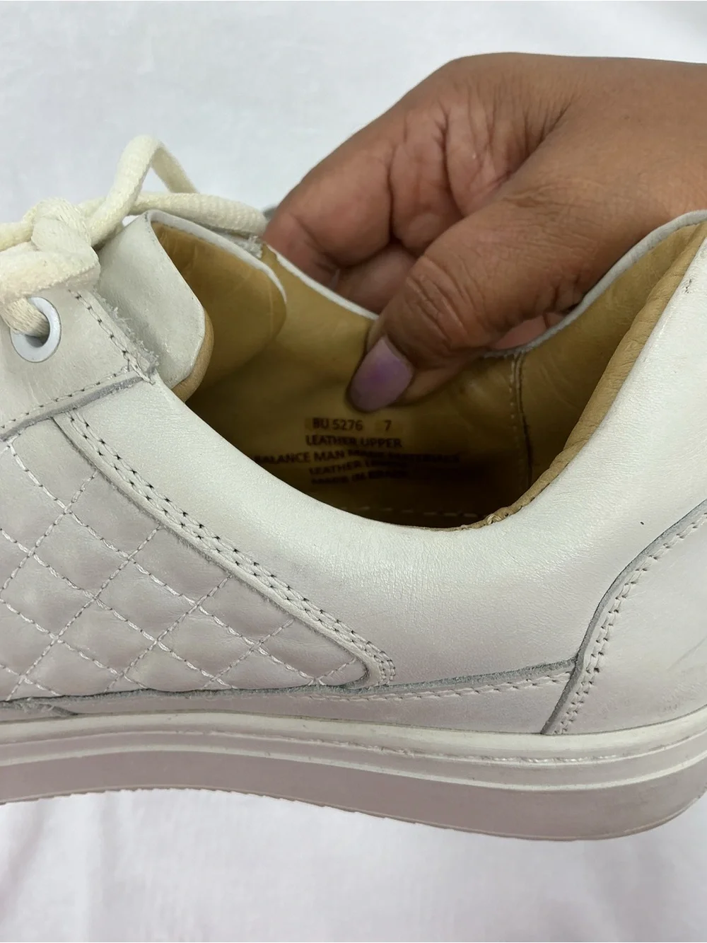 Quilt-Panel Men's Lace-Up Sneakers in Cream B08